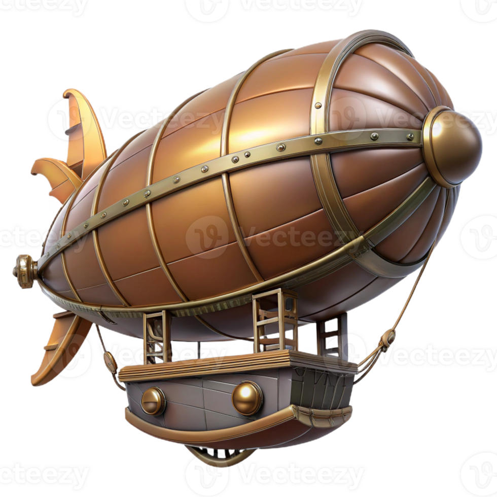 impressive abstract Steampunk zeppelin illustration with intricate details and a gondola high quality png