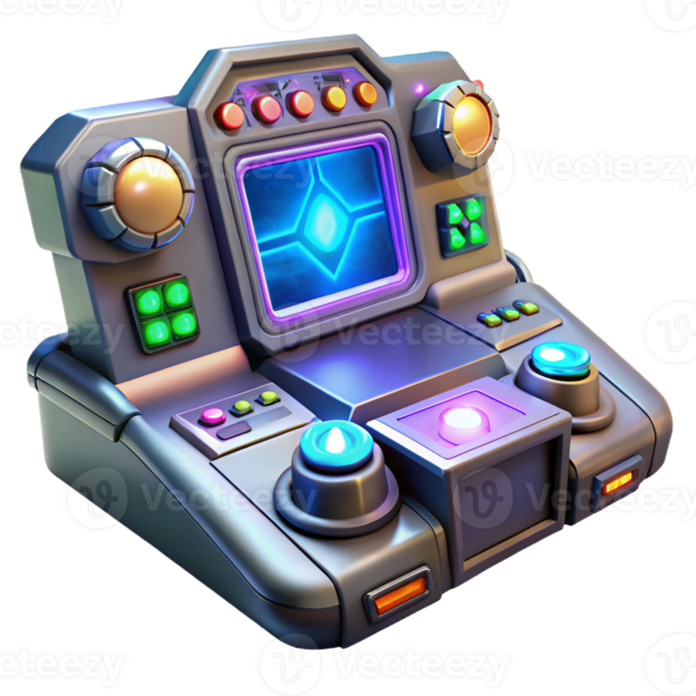 extraordinary artistic A futuristic control panel with glowing buttons and intricate displays, illuminated by dynamic, flashing lights, sci-fi style high quality png