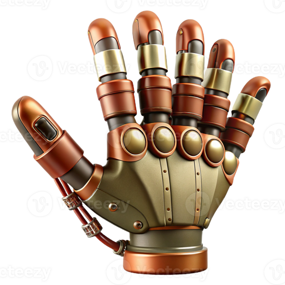 extraordinary modern Steampunk robotic hand with articulated fingers and wires high resolution png