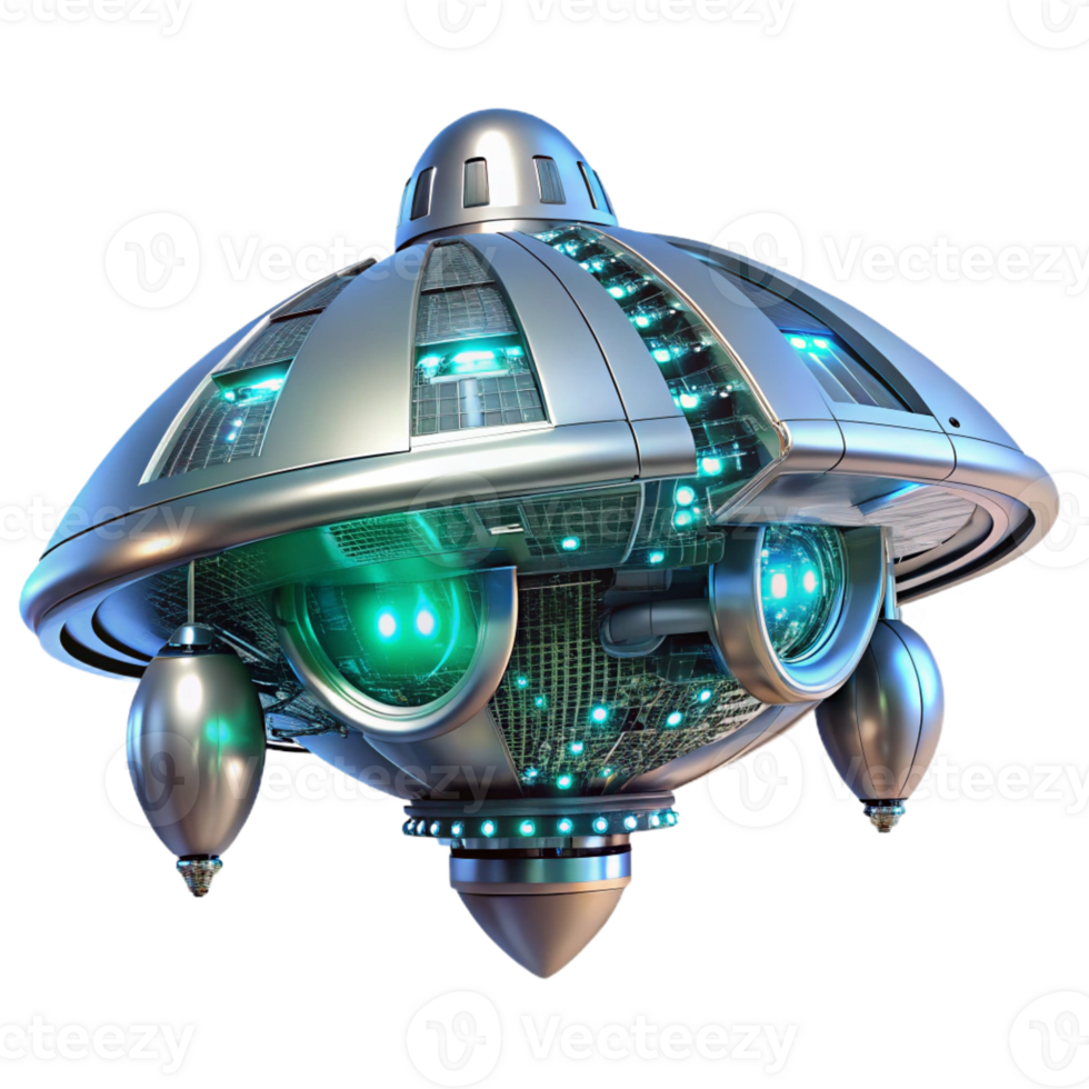 elegant vintage A sleek, chrome spaceship, adorned with intricate glowing circuitry, descends towards a desolate, alien planet, dramatic lighting, cyberpunk style high resolution png