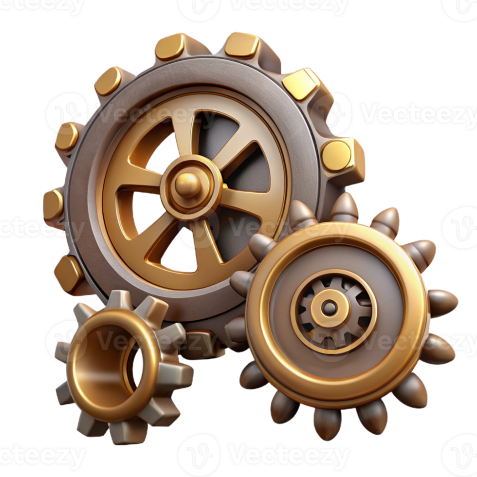 stunning classic Steampunk gear set with various sizes and intricate teeth patterns high quality png