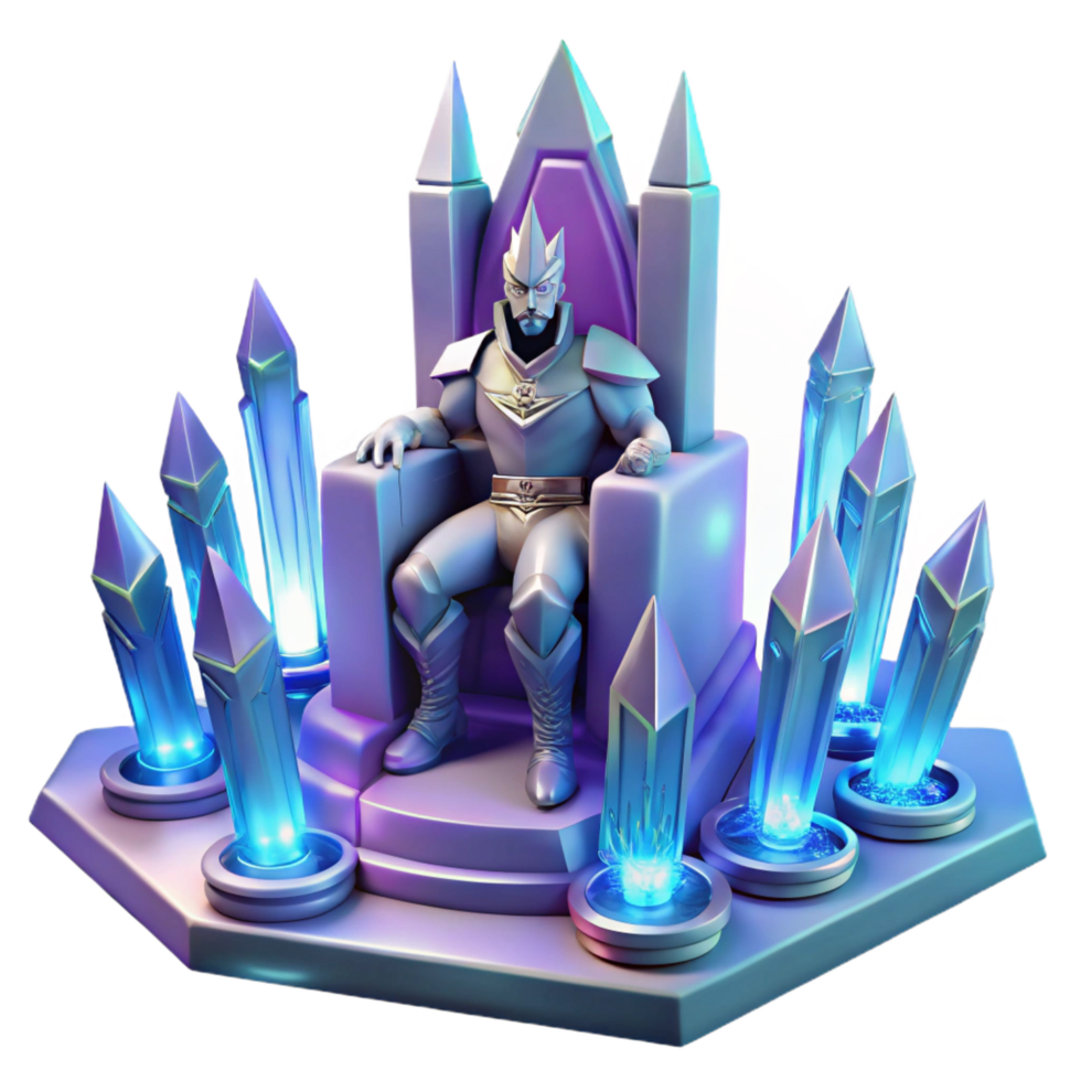 magnificent artistic A futuristic throne room, adorned with holographic banners and glowing crystals, a regal figure seated upon the throne. Grand, majestic lighting, space opera style detailed png