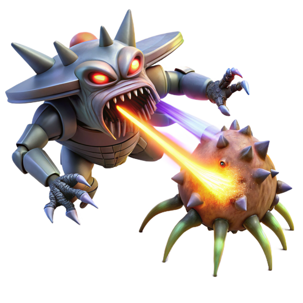 elegant artistic A spaceship battles a giant space creature, laser fire illuminates the scene, dramatic lighting, cinematic style premium png