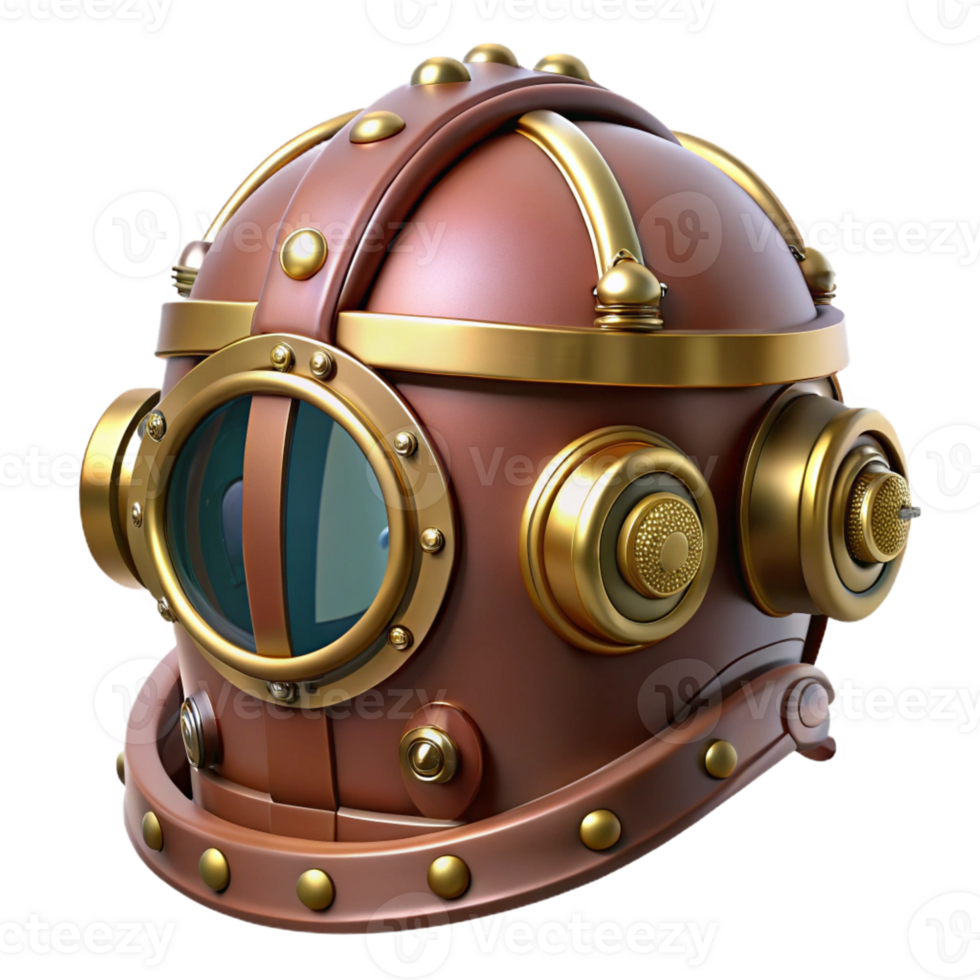 wonderful creative Steampunk helmet with a visor and intricate brass details premium png