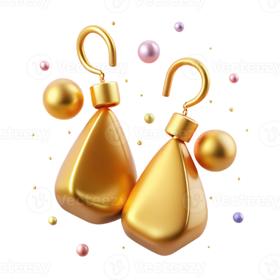 dramatic minimalist Gold Earrings Dangle Design Isolated on Transparent Background detailed png