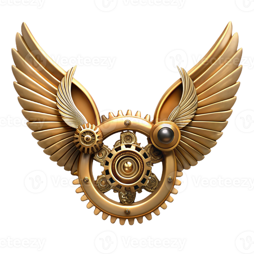 magnificent classic Steampunk wings made of brass gears and intricate clockwork mechanisms detailed png