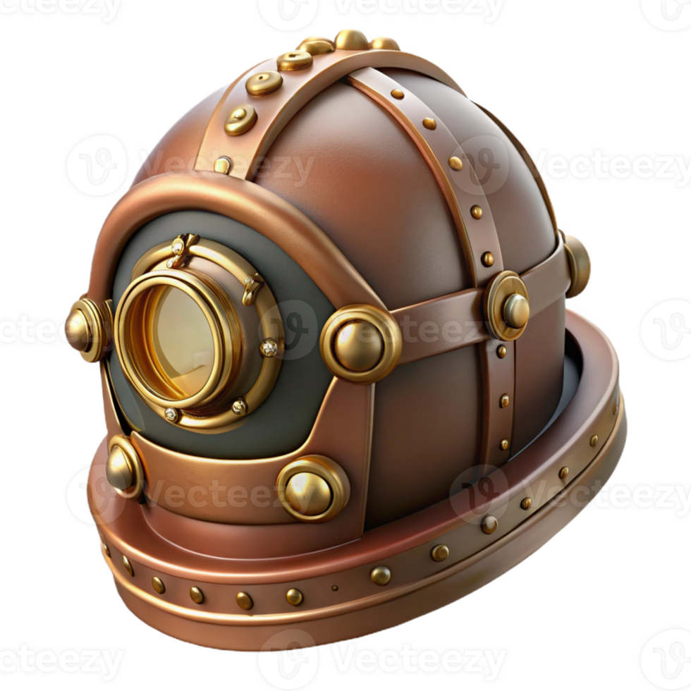 extraordinary vintage Steampunk helmet with a visor and intricate brass details high quality png