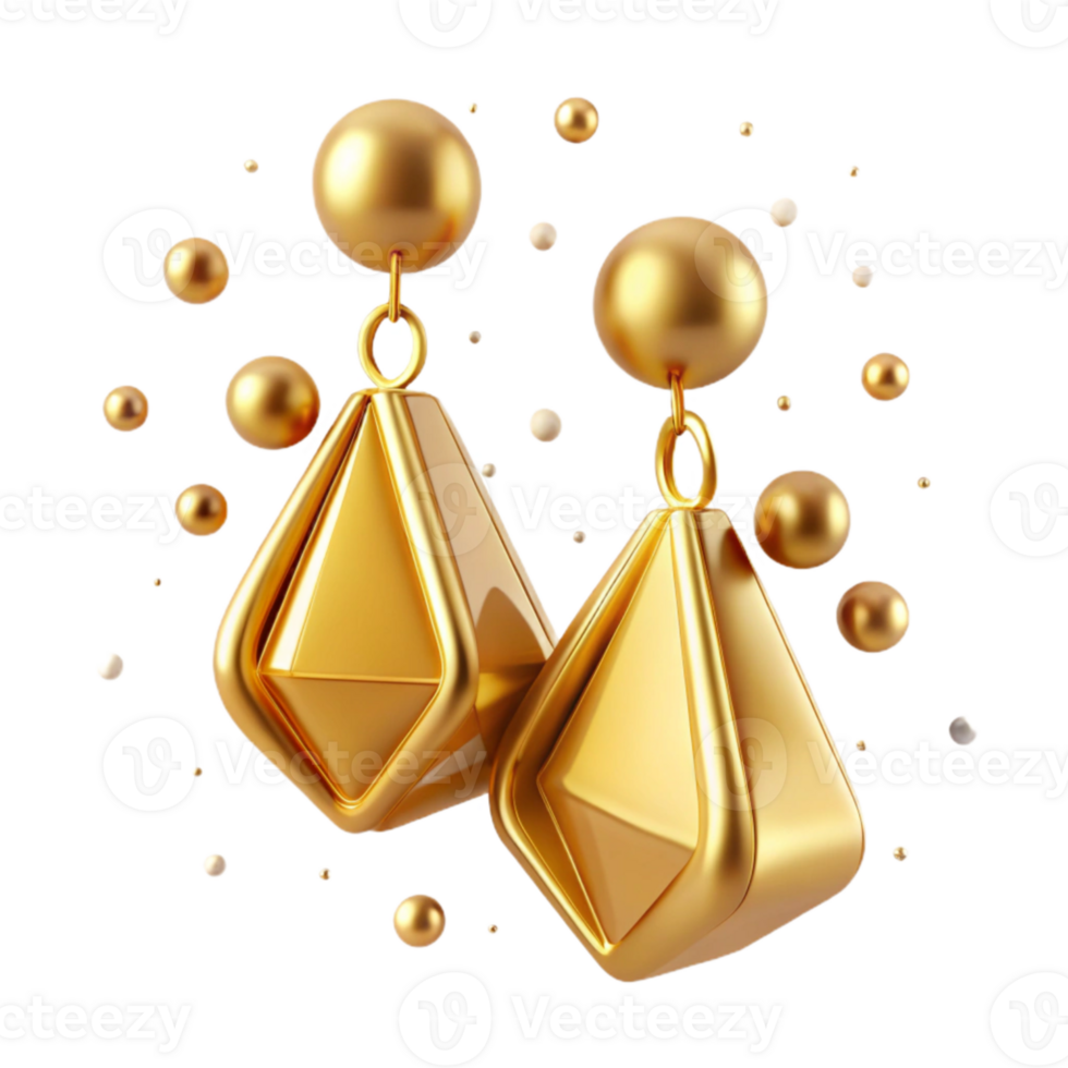 extraordinary artistic Gold Earrings Dangle Design Isolated on Transparent Background high quality png