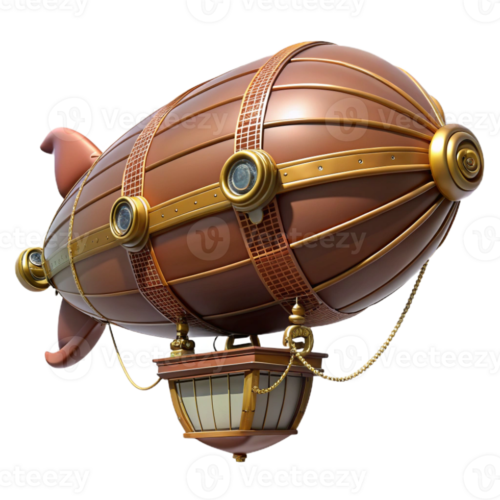 dramatic modern Steampunk zeppelin illustration with intricate details and a gondola premium png