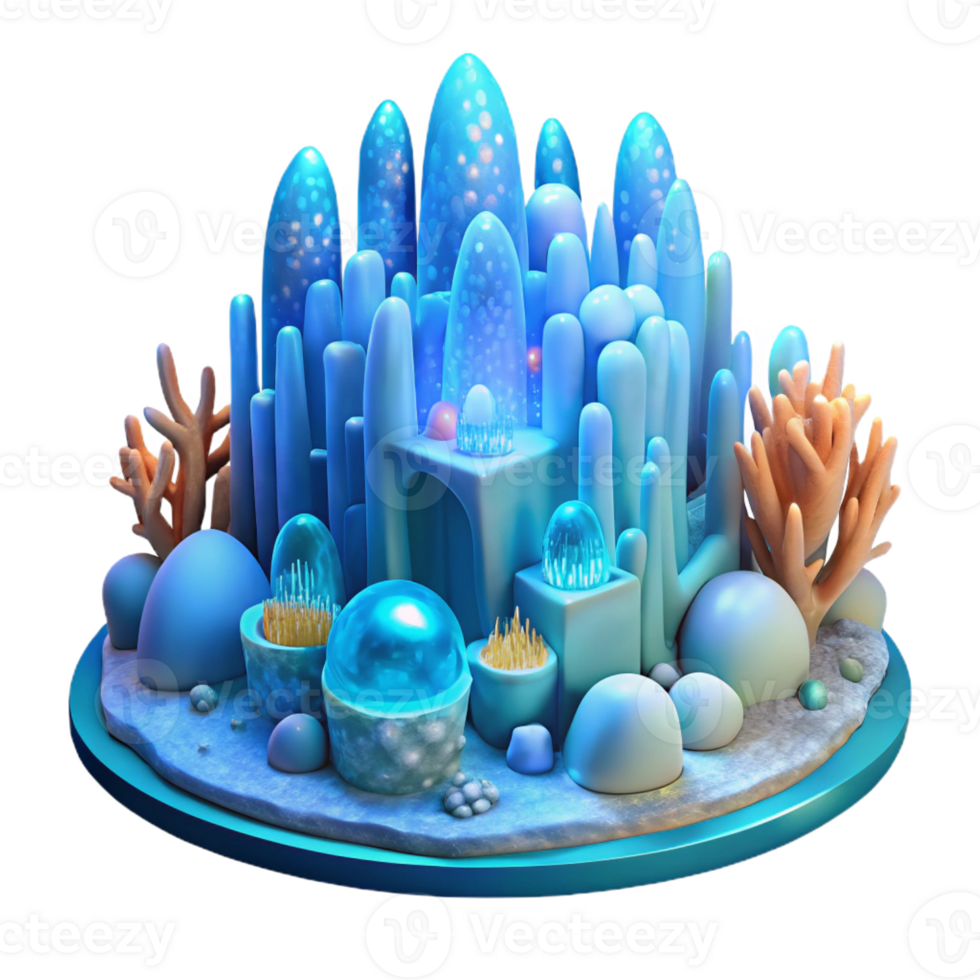 vibrant classic Underwater city, bioluminescent coral structures, soft blue light, ethereal and dreamy, fantasy style, genuine png
