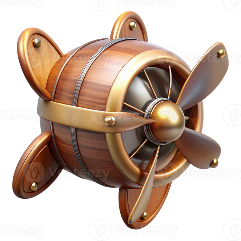 dramatic rustic Steampunk airship propeller made of polished wood and copper exclusive png