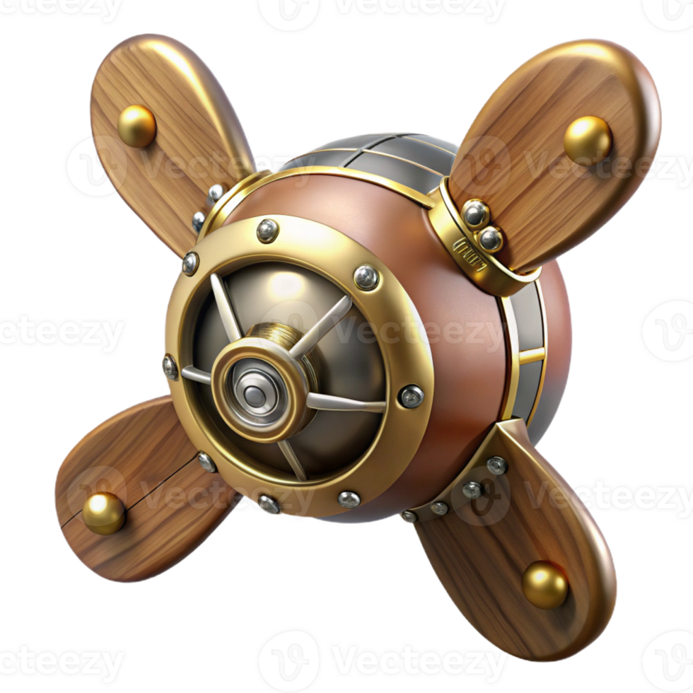 vibrant creative Steampunk airship propeller made of polished wood and brass exclusive png