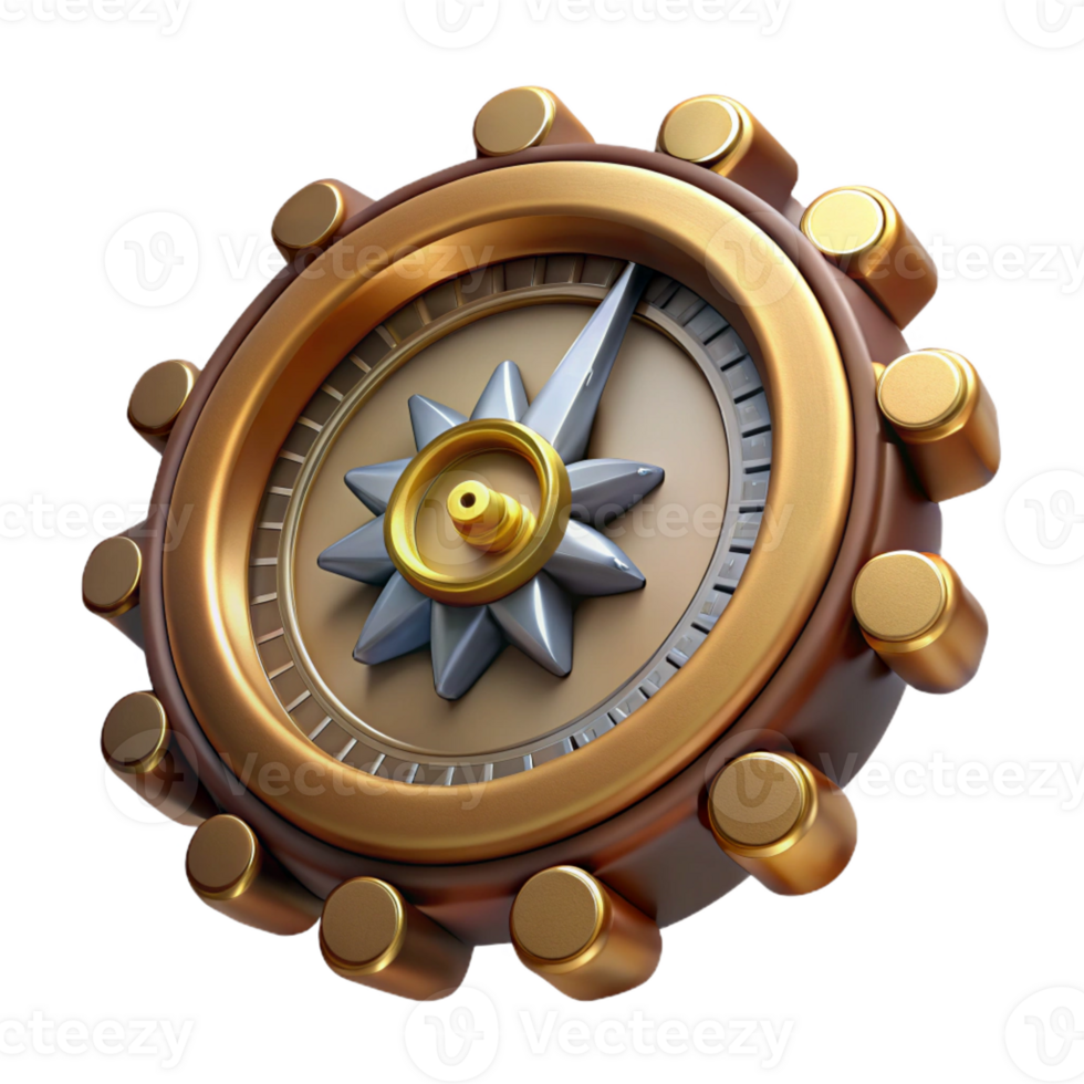 vibrant rustic Steampunk compass with rotating gears and a detailed face premium png