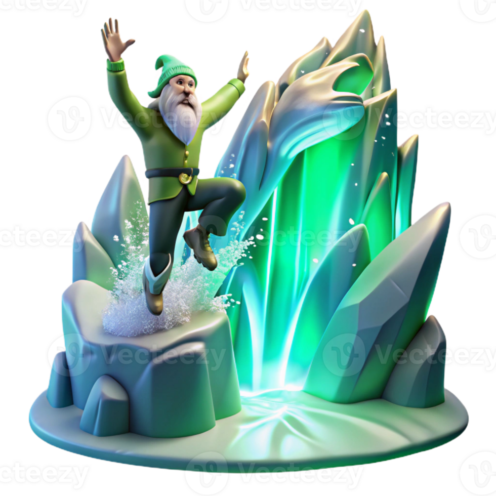 stunning abstract A mischievous Norse Loki transforming into a salmon, leaping through a crystalline waterfall under the aurora borealis, Art Deco style high quality png