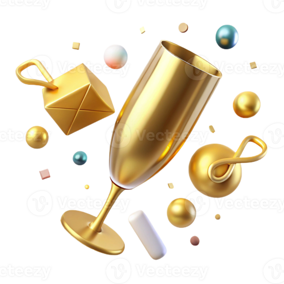 stunning abstract Golden Champagne Flute Anniversary Toast Transparent high resolution png