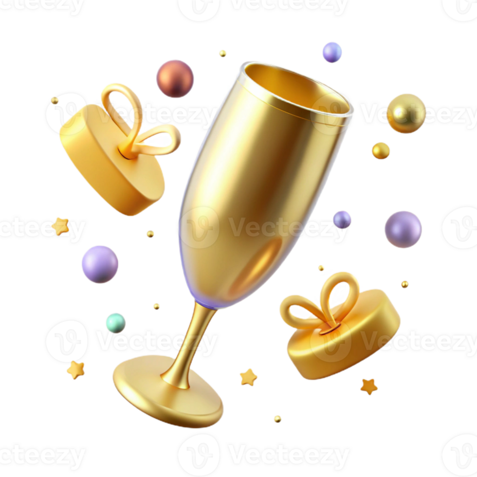 vibrant vintage Golden Champagne Flute Anniversary Toast Transparent high resolution png