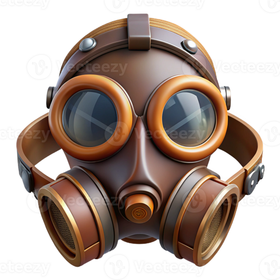 vibrant abstract Steampunk gas mask with tinted lenses and leather straps high quality png