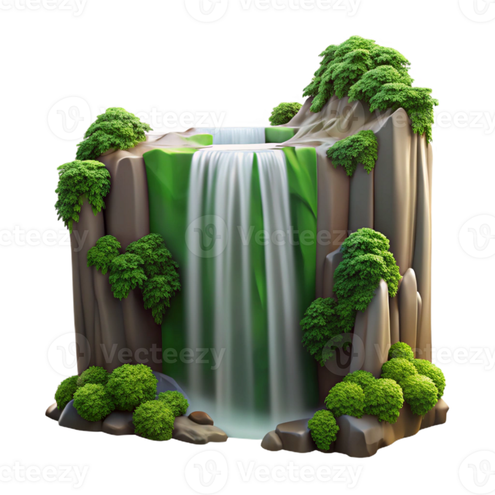 impressive contemporary A waterfall cascading down a cliff face, lush green foliage, long exposure photography style original png