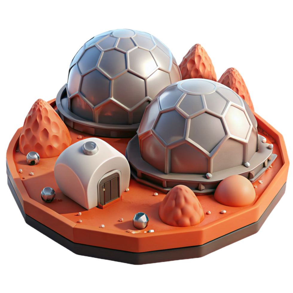 stunning artistic Mars colony habitat, geodesic domes, red Martian landscape, futuristic and pioneering, space exploration concept art, authentic png
