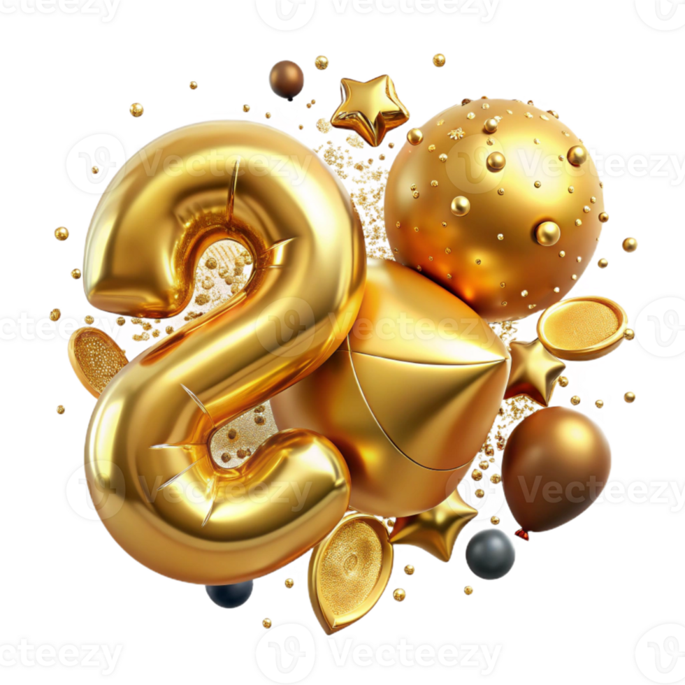 beautiful vintage Golden Number Balloons Anniversary Celebration Transparent high resolution png