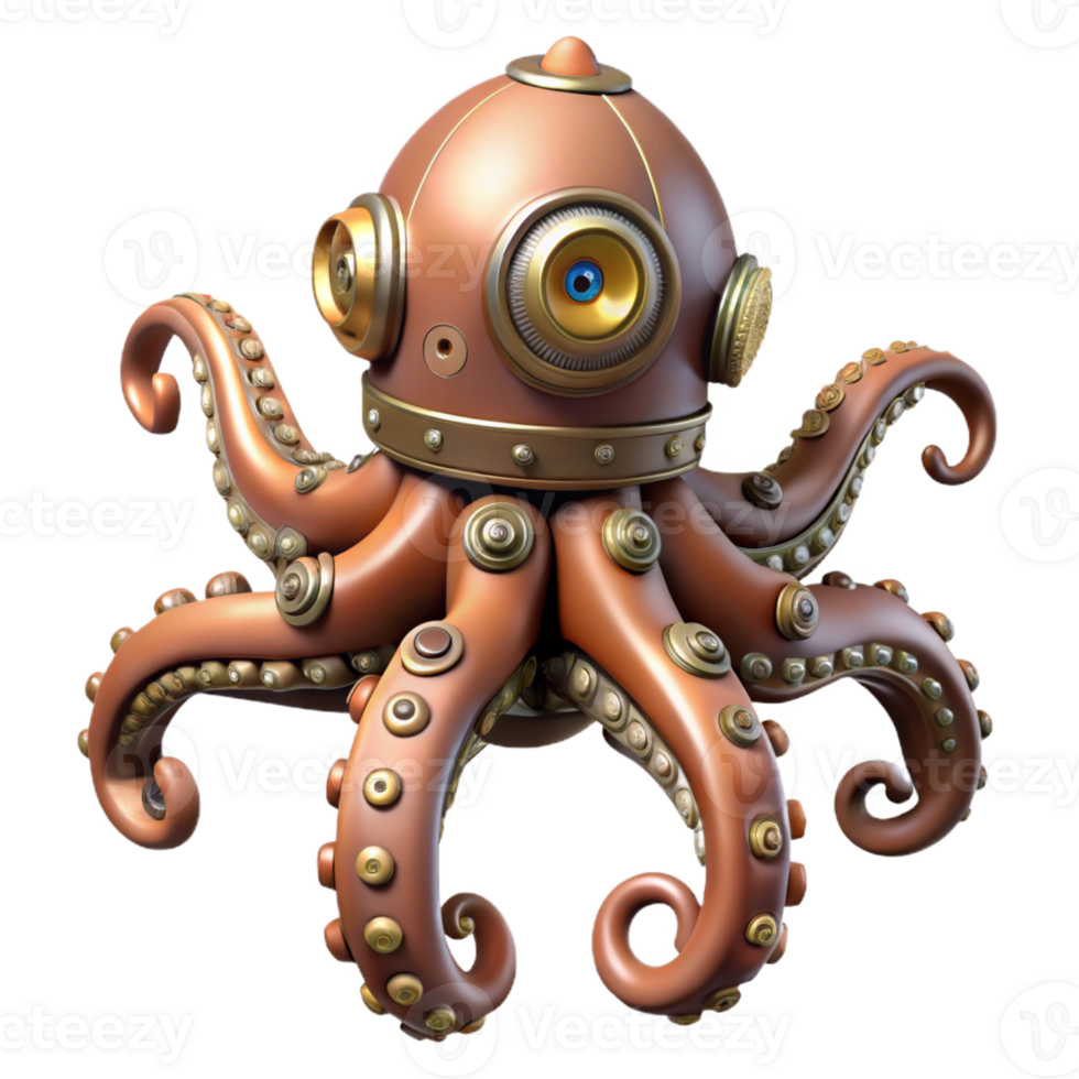 beautiful artistic Steampunk octopus automaton with intricate moving parts exclusive png