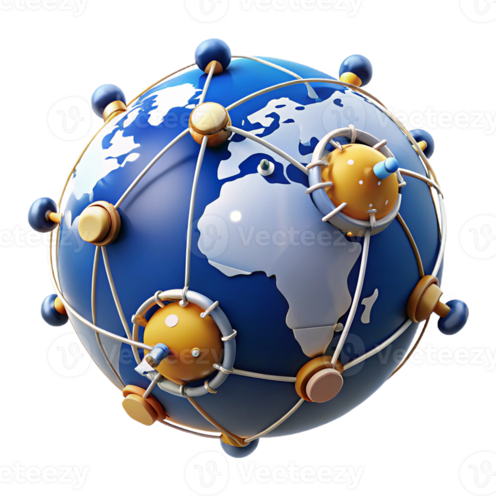 magnificent creative A network of interconnected satellites orbiting Earth, illuminated by the glow of the sun, space exploration style high quality png