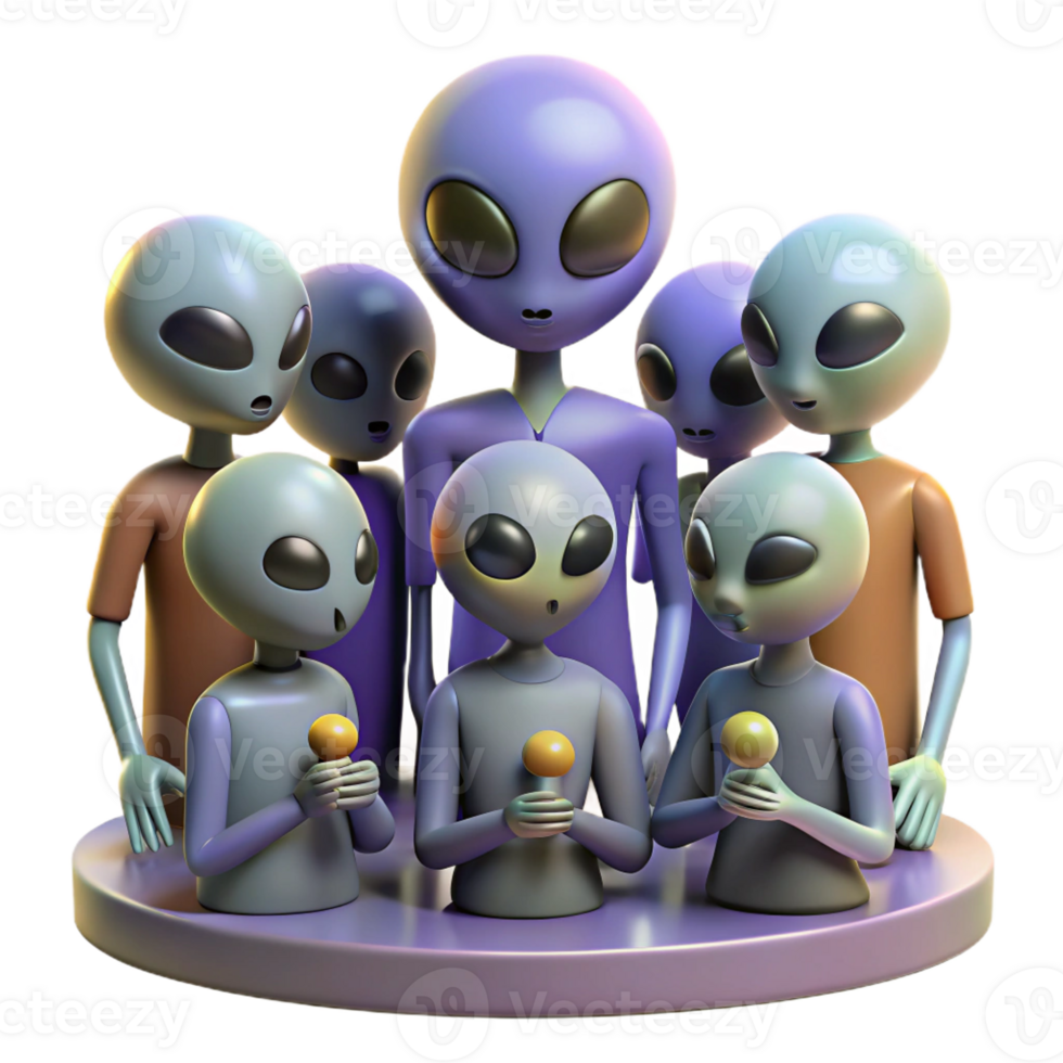 extraordinary vintage A group of aliens, with diverse and unusual features, gather for a ceremony, ambient lighting, anthropological style high quality png