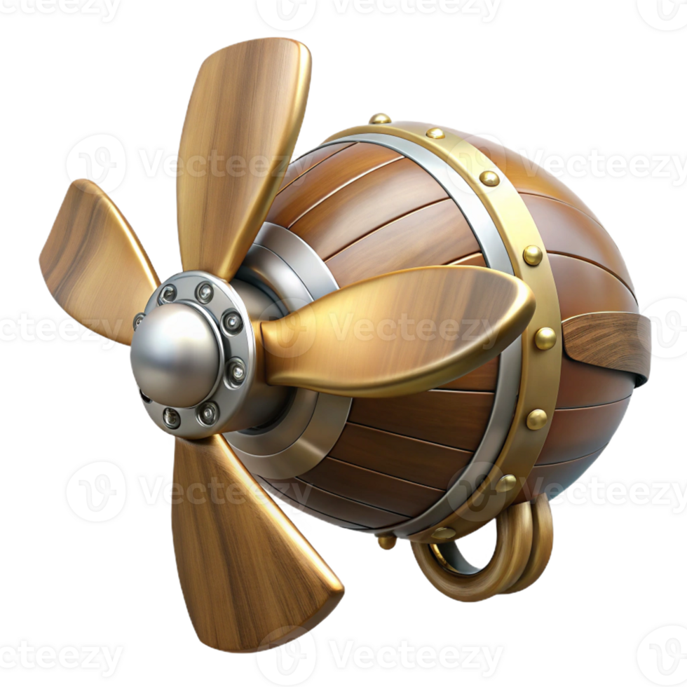 serene rustic Steampunk airship propeller made of polished wood and copper high resolution png