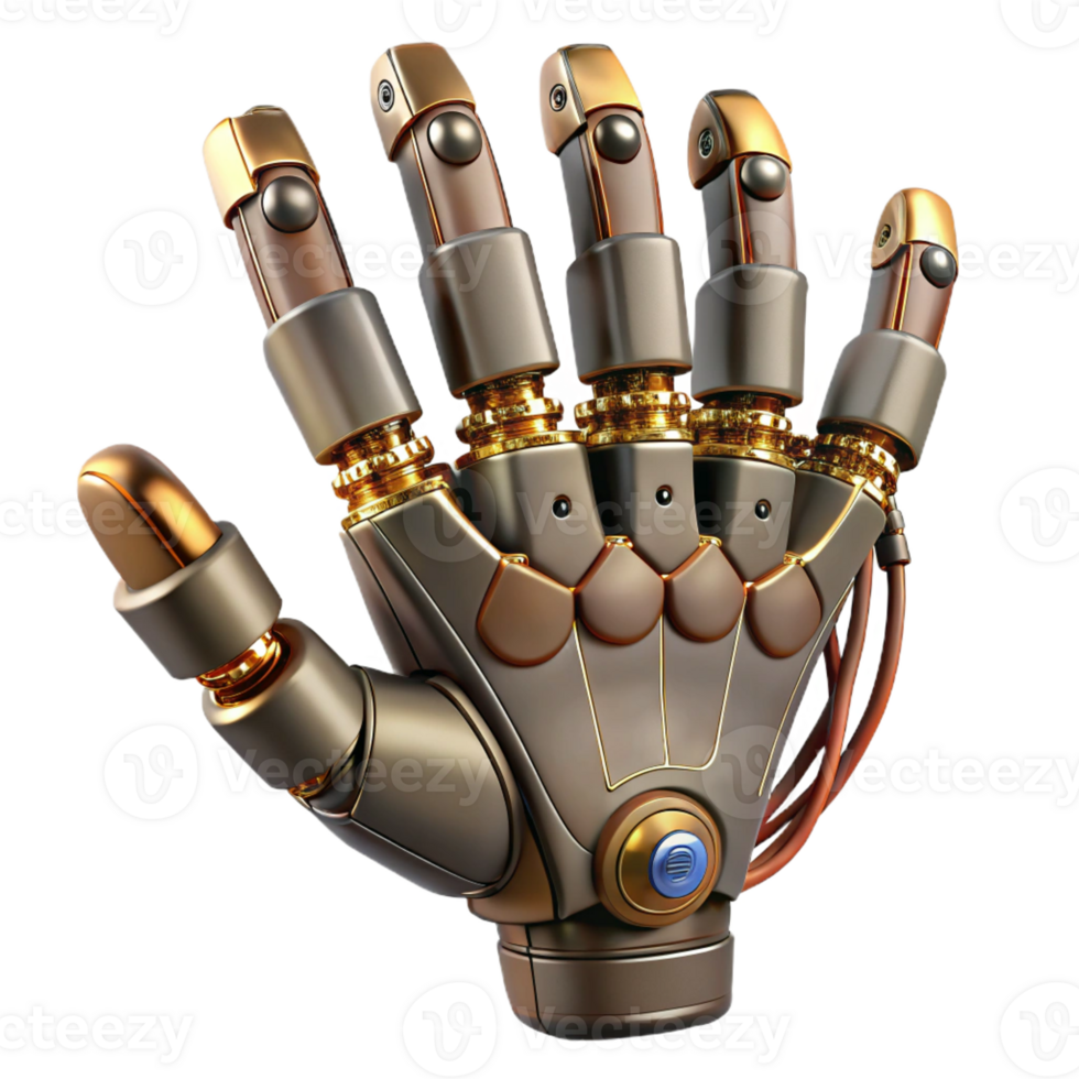 impressive classic Steampunk robotic hand with articulated fingers and wires premium png