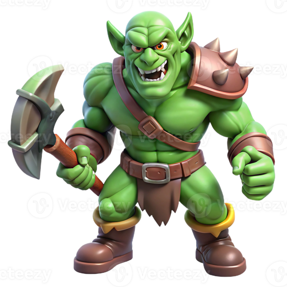 vibrant creative A fierce orc warrior wielding a bloodstained battle-axe authentic png