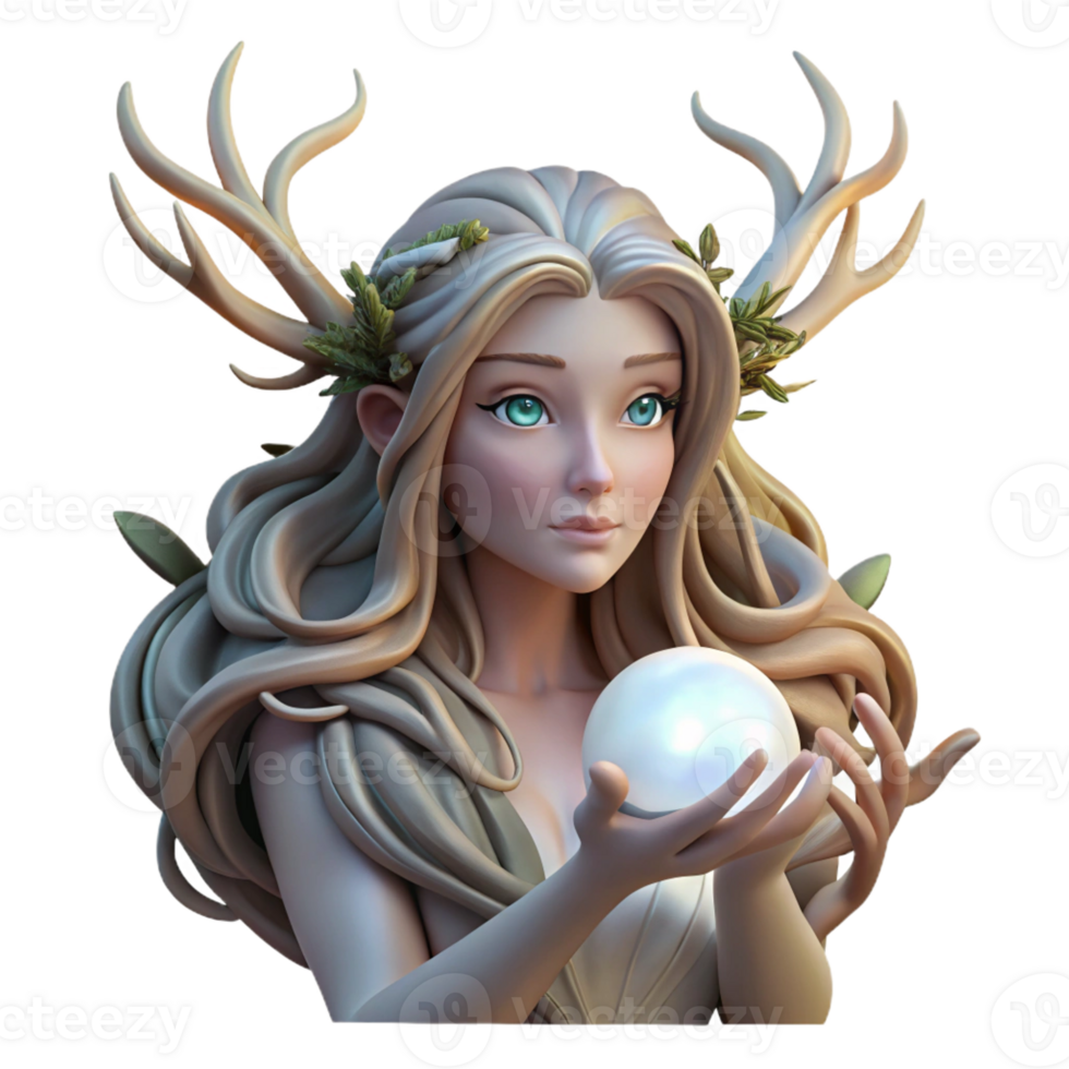 dramatic classic A serene dryad with flowing willow branches for hair, cradling a glowing orb of moonlight, soft diffuse lighting, art nouveau style exclusive png