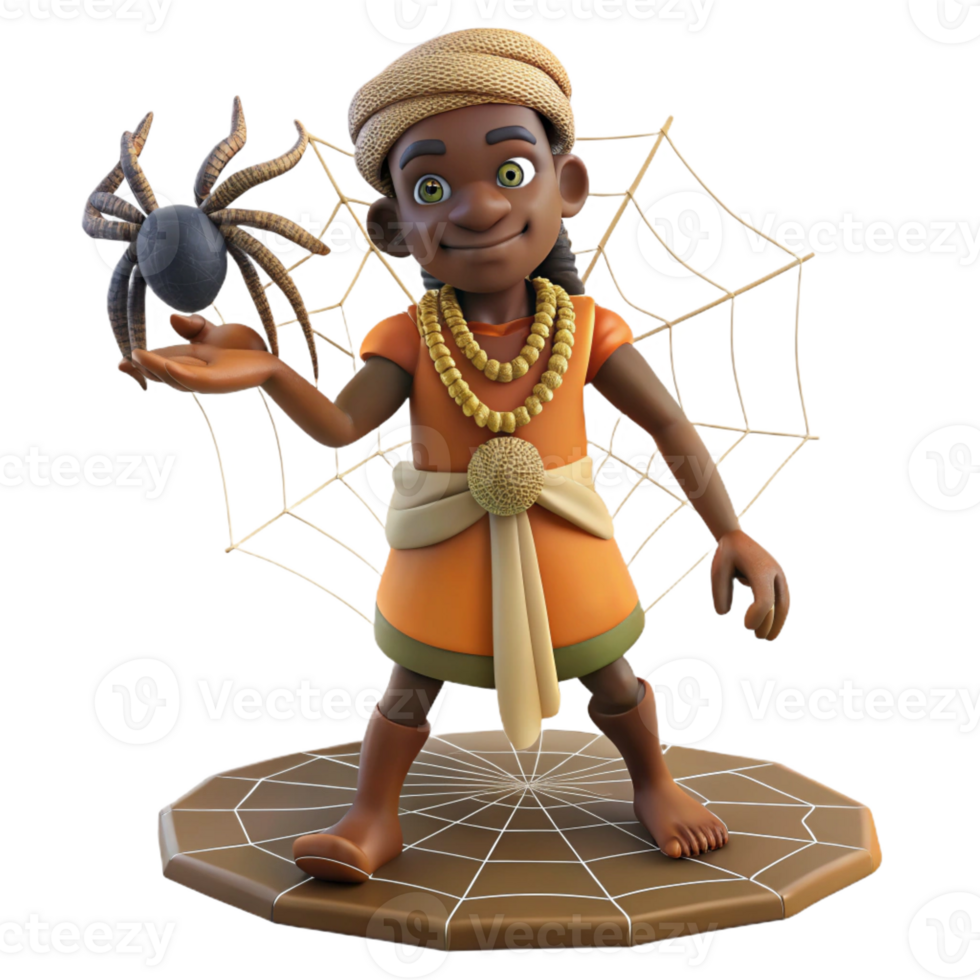 serene artistic A wise Anansi spinning a web of stories, dappled forest lighting, West African folklore style authentic png