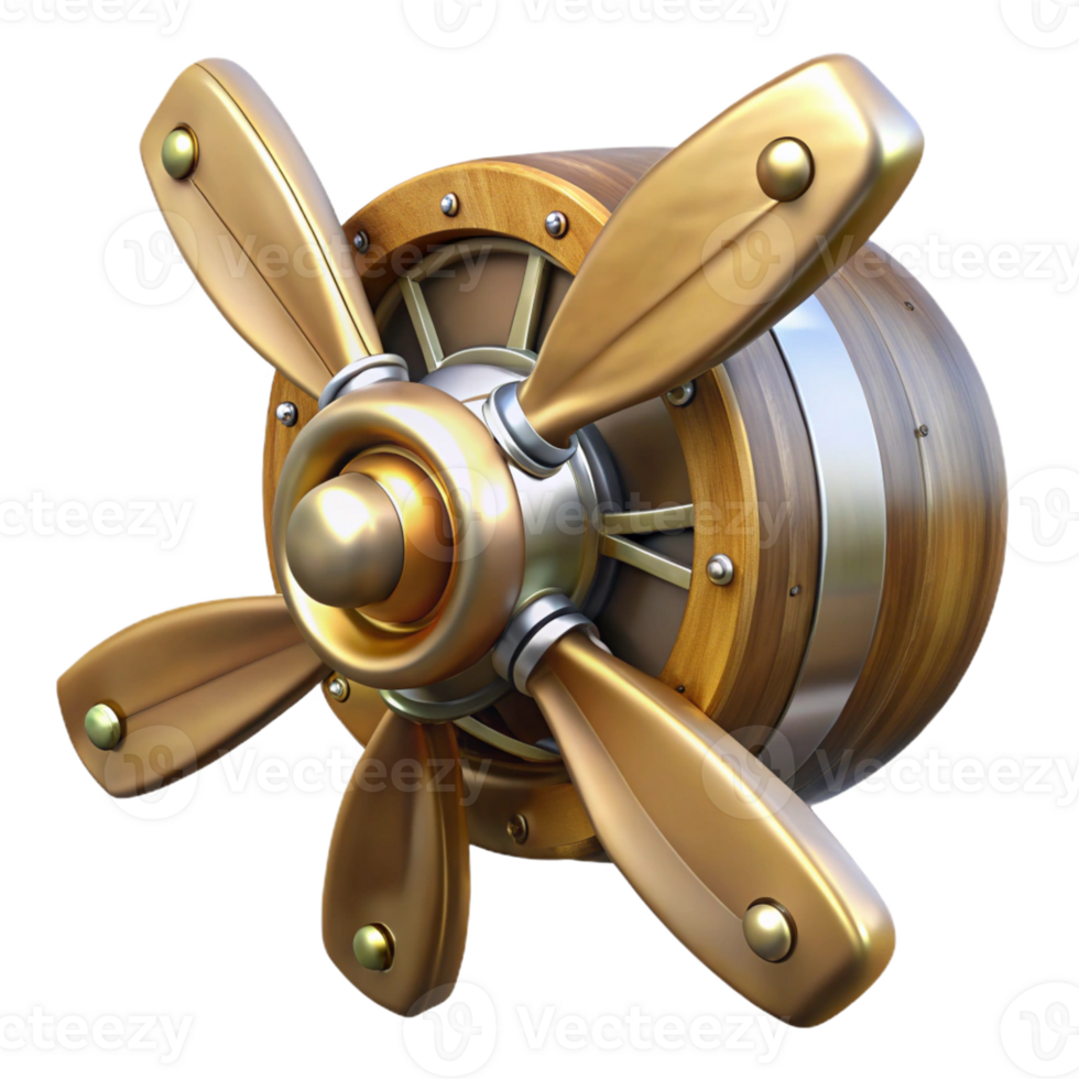 extraordinary rustic Steampunk airship propeller made of polished wood and brass detailed png