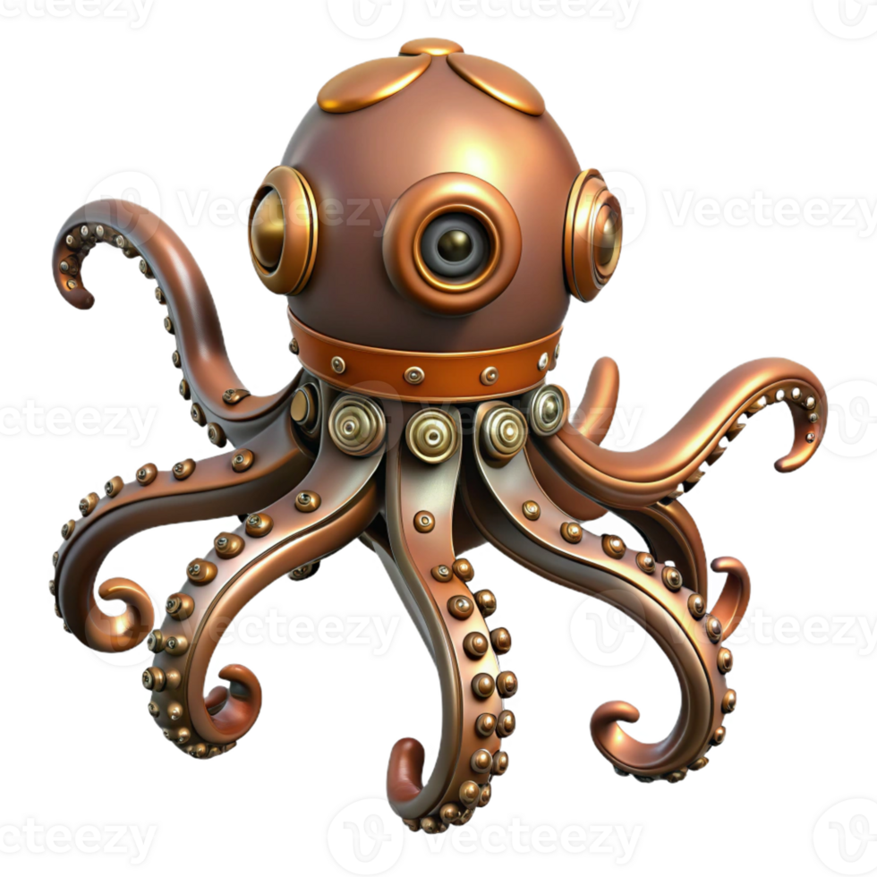 elegant traditional Steampunk octopus automaton with intricate moving parts high quality png