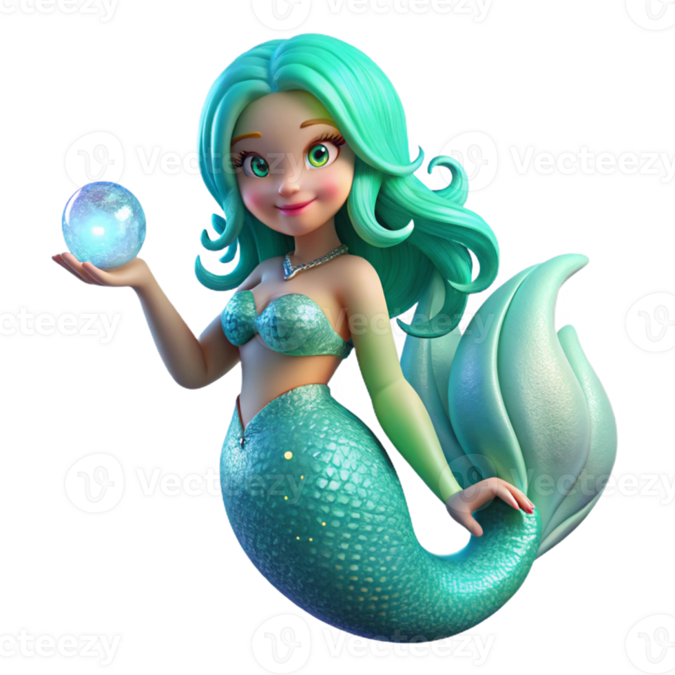 wonderful minimalist A beautiful mermaid with scales of shimmering turquoise and hair of flowing seaweed, holding a glowing pearl, illuminated by the underwater sunlight exclusive png