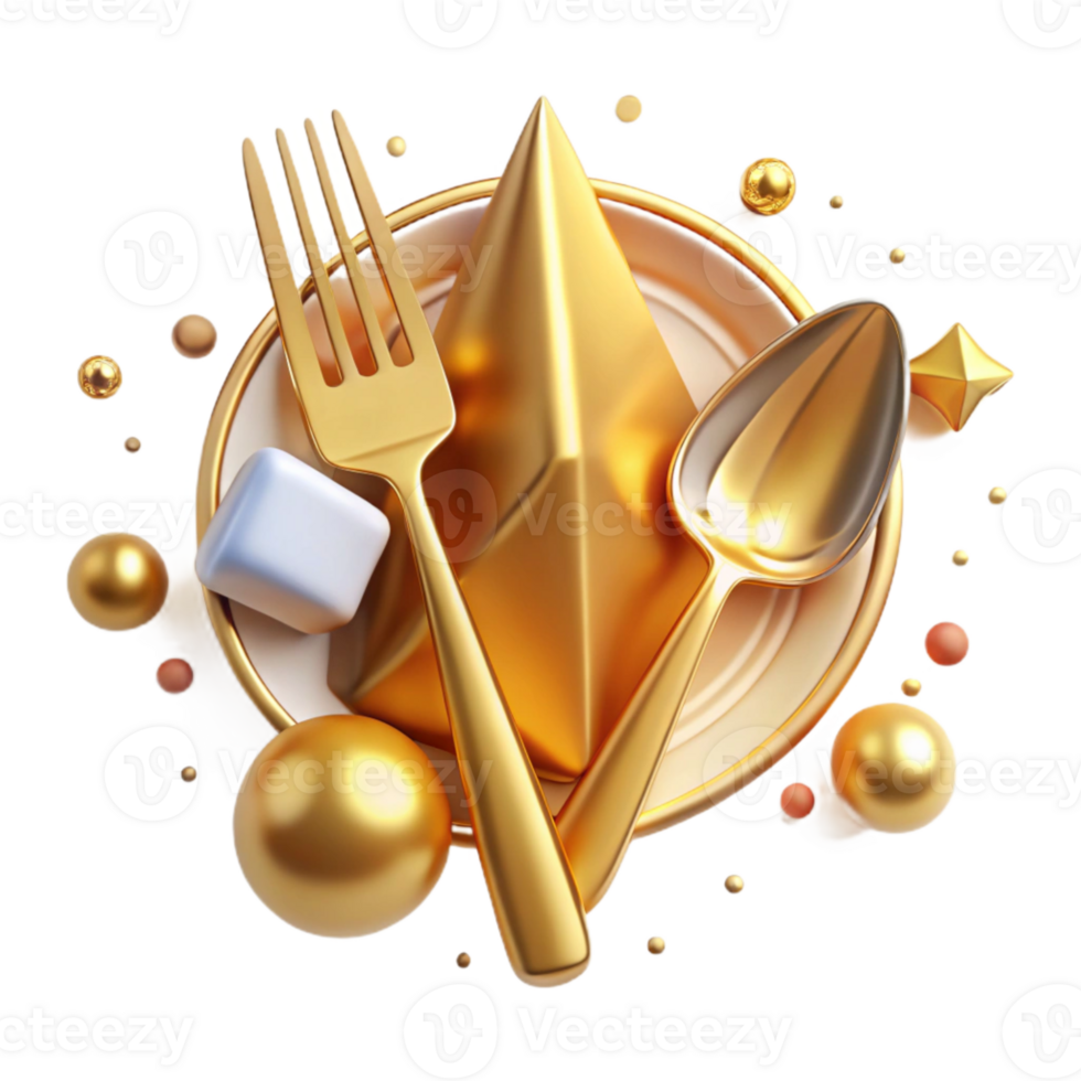 serene modern Gold Fork and Knife Cutlery Transparent Background for Menu Design professional png