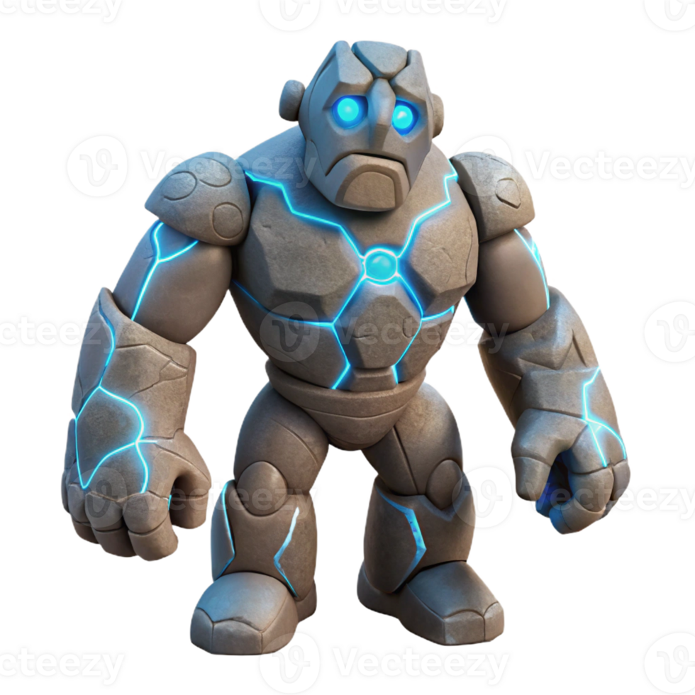 serene vintage A towering stone golem with glowing runes carved into its body high resolution png
