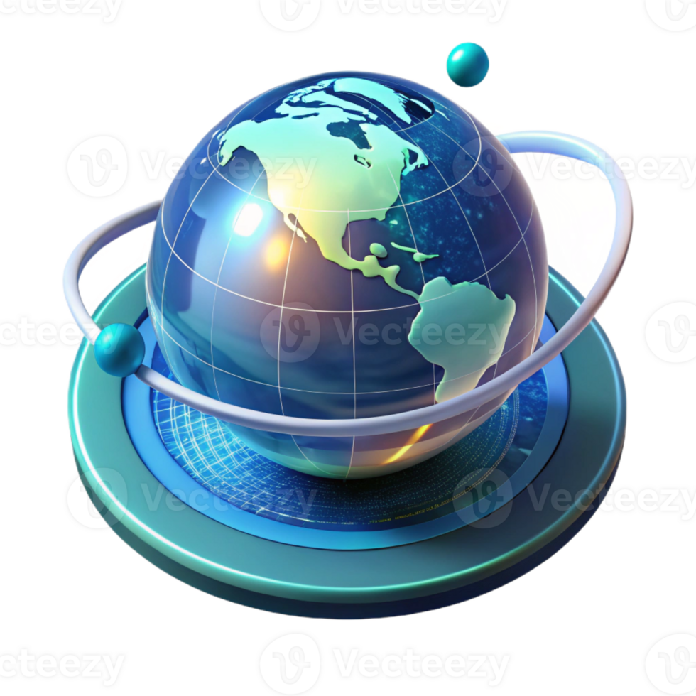 serene traditional A holographic projection of planet Earth rotating slowly, surrounded by complex data visualizations, cool, clinical lighting, futuristic style genuine png