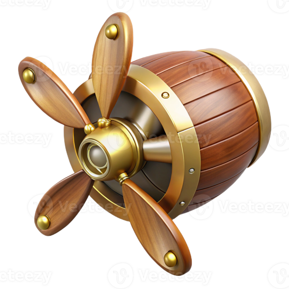 extraordinary abstract Steampunk airship propeller made of polished wood and brass professional png