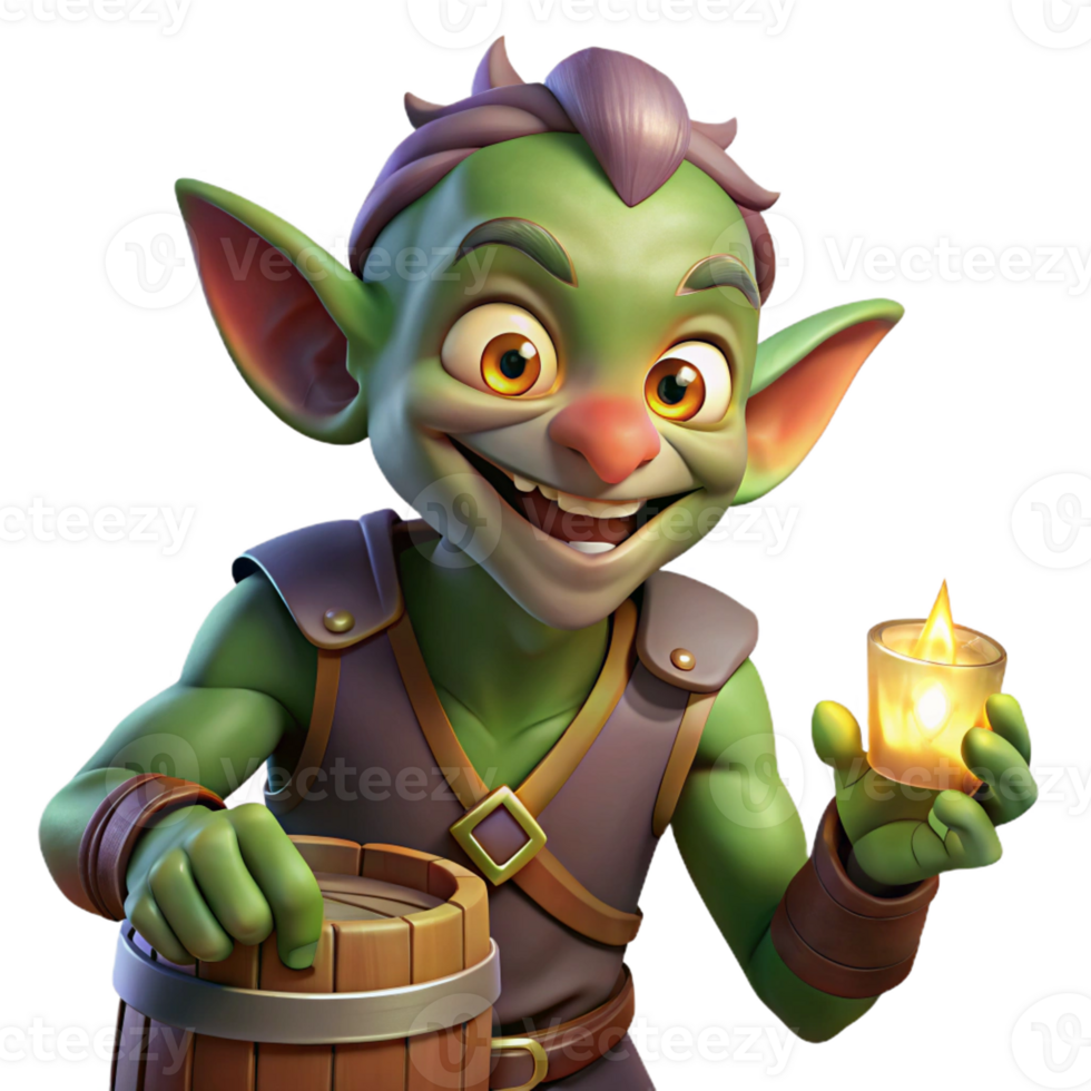 dramatic creative A mischievous imp playing tricks on unsuspecting travelers, dimly lit tavern lighting, fantasy art style high quality png