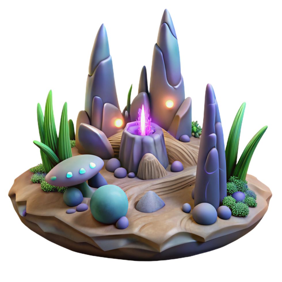extraordinary abstract An alien landscape, with strange rock formations and glowing flora, ambient lighting, fantasy style exclusive png