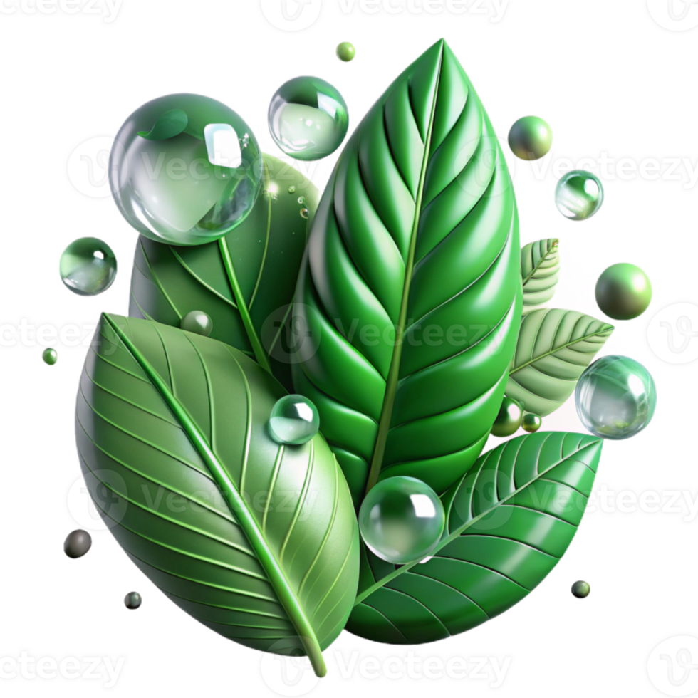 elegant traditional Green Forest Leaves Dew Drops Cutout for Freshness high resolution png