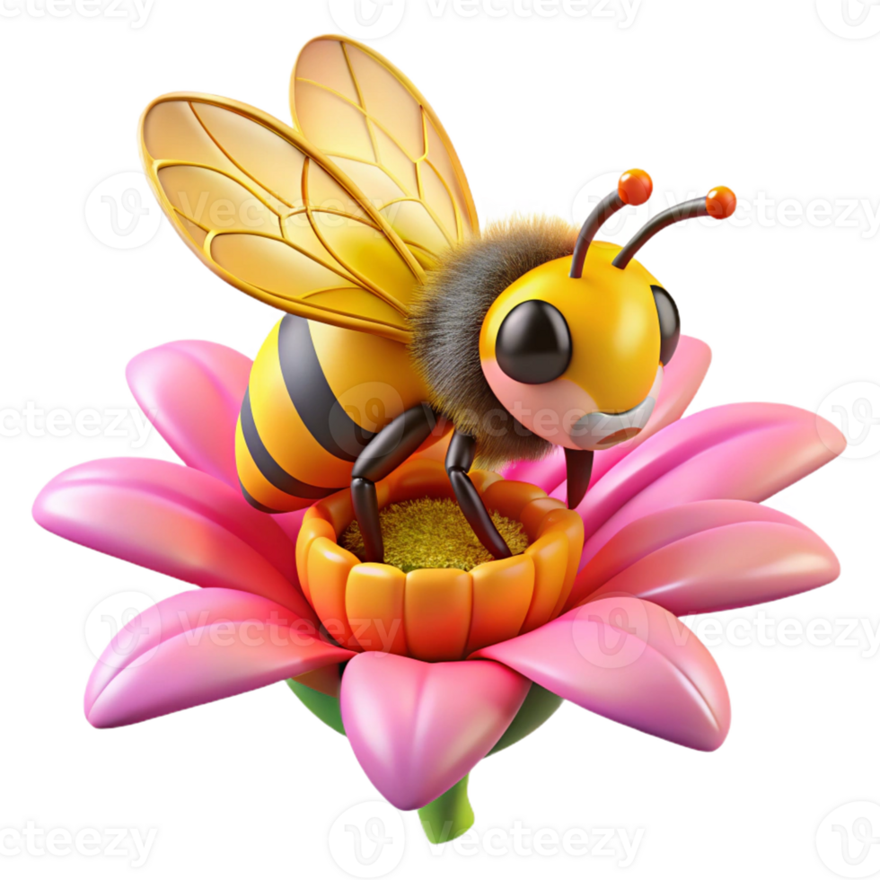 serene traditional A close-up of a bee collecting pollen from a flower, vibrant colors, macro photography style genuine png