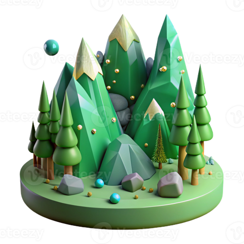 elegant contemporary Green Forest Mountains Isolated for Adventure Design high quality png