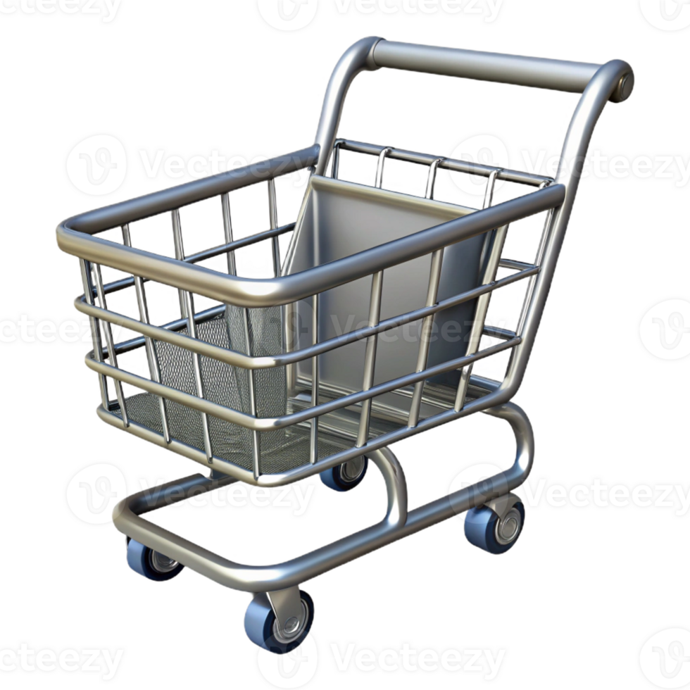 beautiful modern A shopping cart, empty, metal, high resolution png