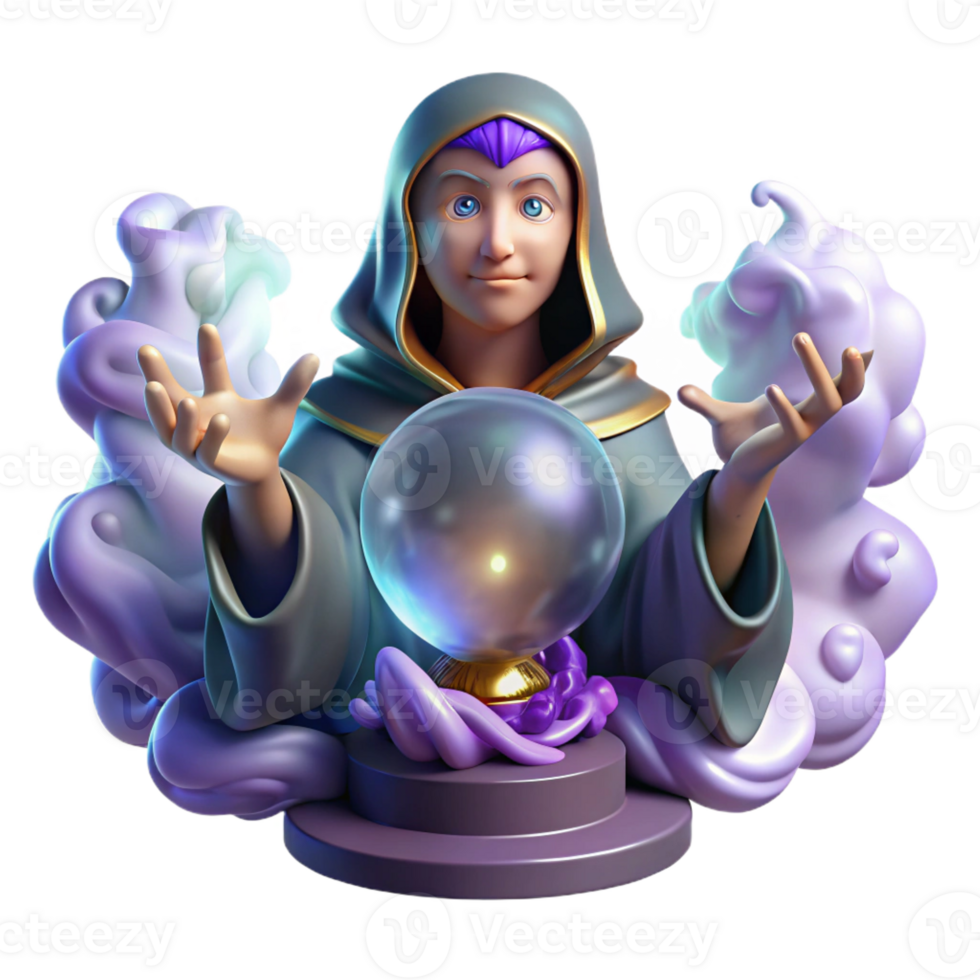 serene traditional A wise oracle gazing into a crystal ball, surrounded by swirling mists, mystical lighting, fantasy art style high resolution png