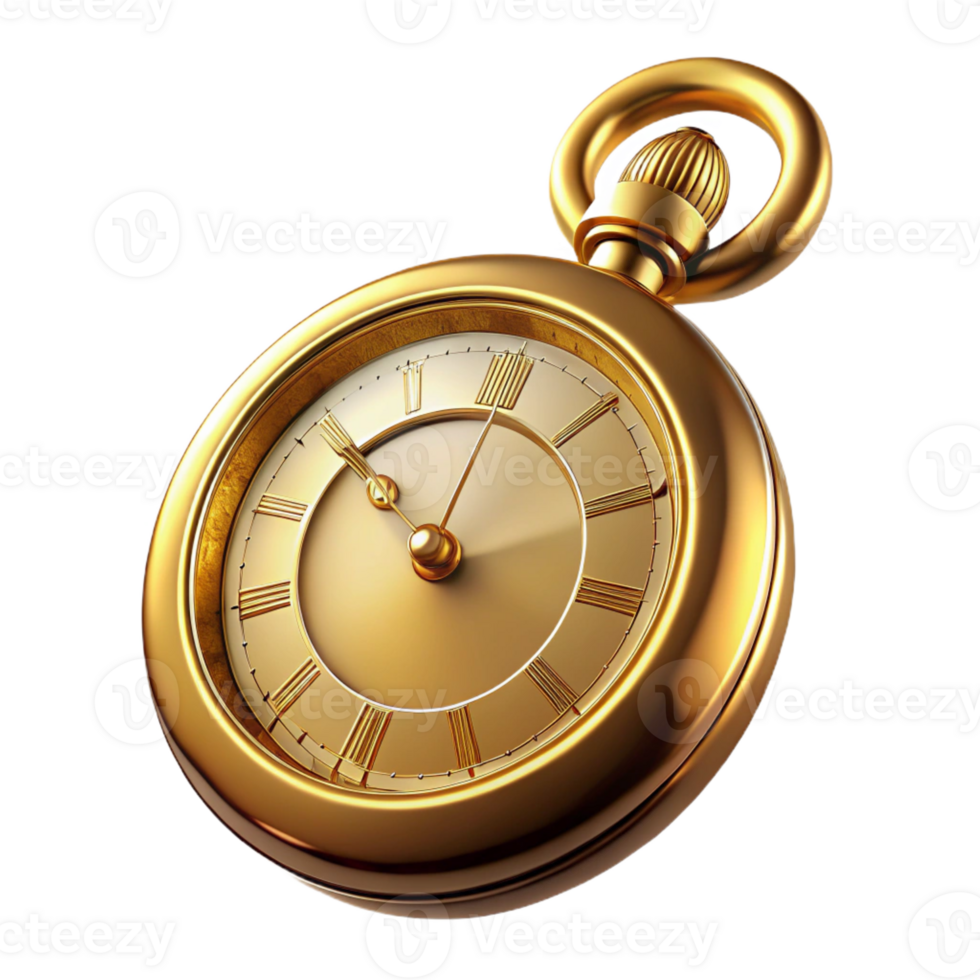 magnificent abstract A vintage pocket watch, gold, open face, roman numerals, original png