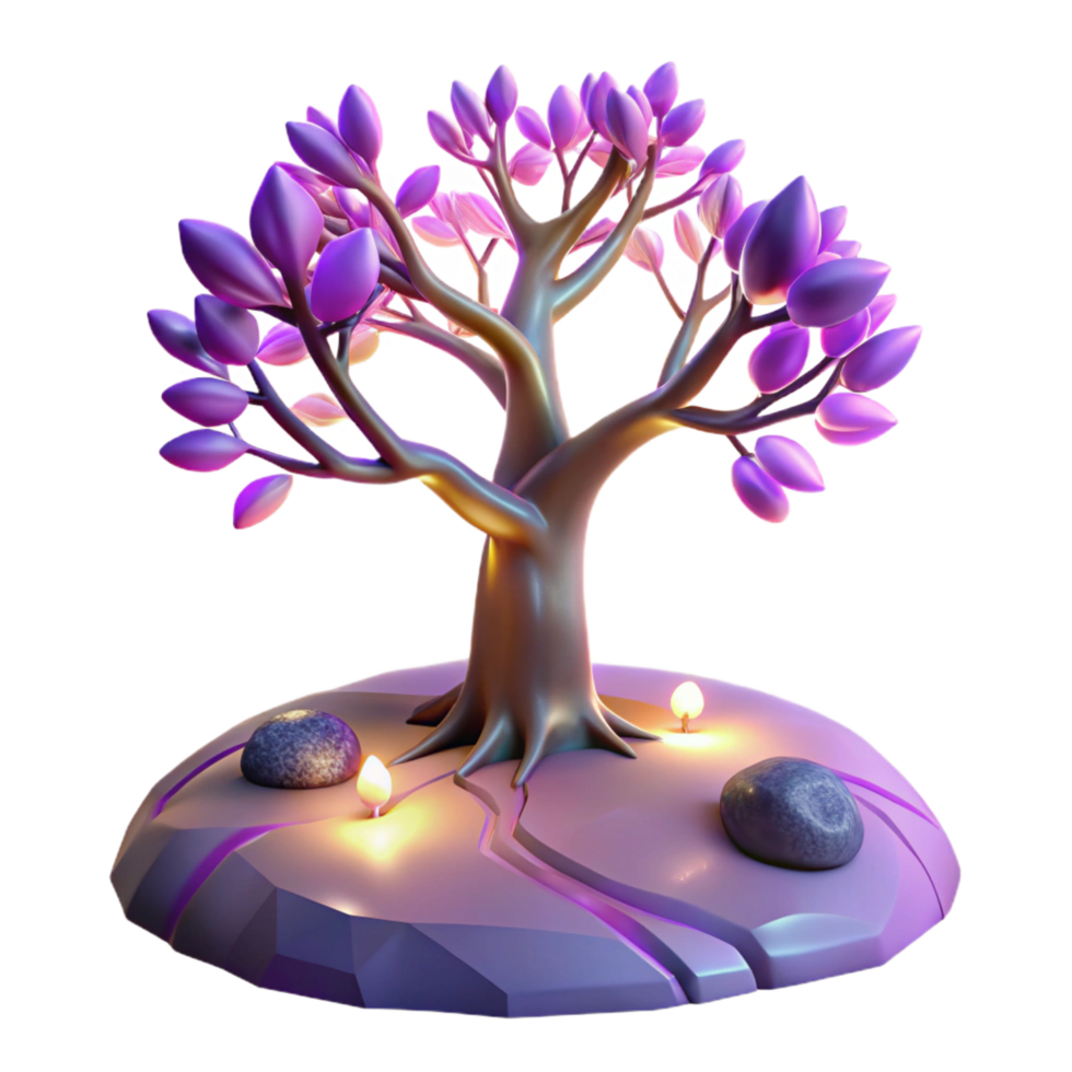 elegant traditional A lone tree, with glowing leaves and branches, stands on a desolate alien planet, twilight lighting, surreal style high resolution png