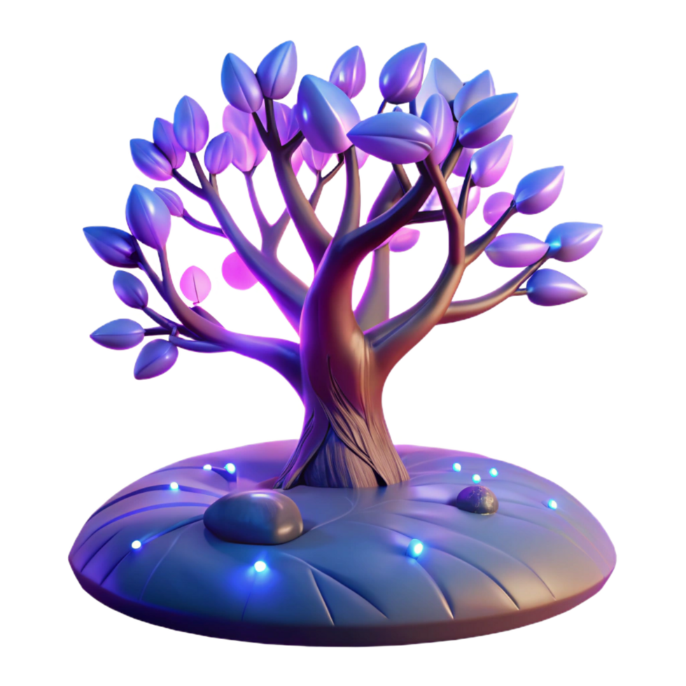 stunning vintage A lone tree, with glowing leaves and branches, stands on a desolate alien planet, twilight lighting, surreal style detailed png