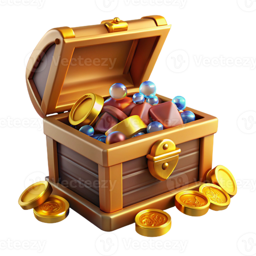 dramatic traditional A treasure chest overflowing with gold coins and jewels original png